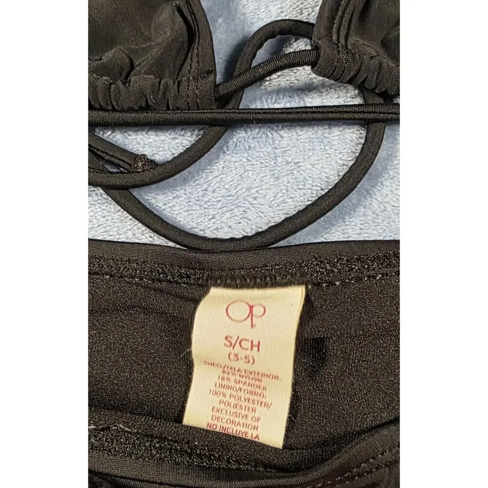 OP Ocean Pacific Black Bikini Set Size S Small (3-5) Triangle Top Tie Side...